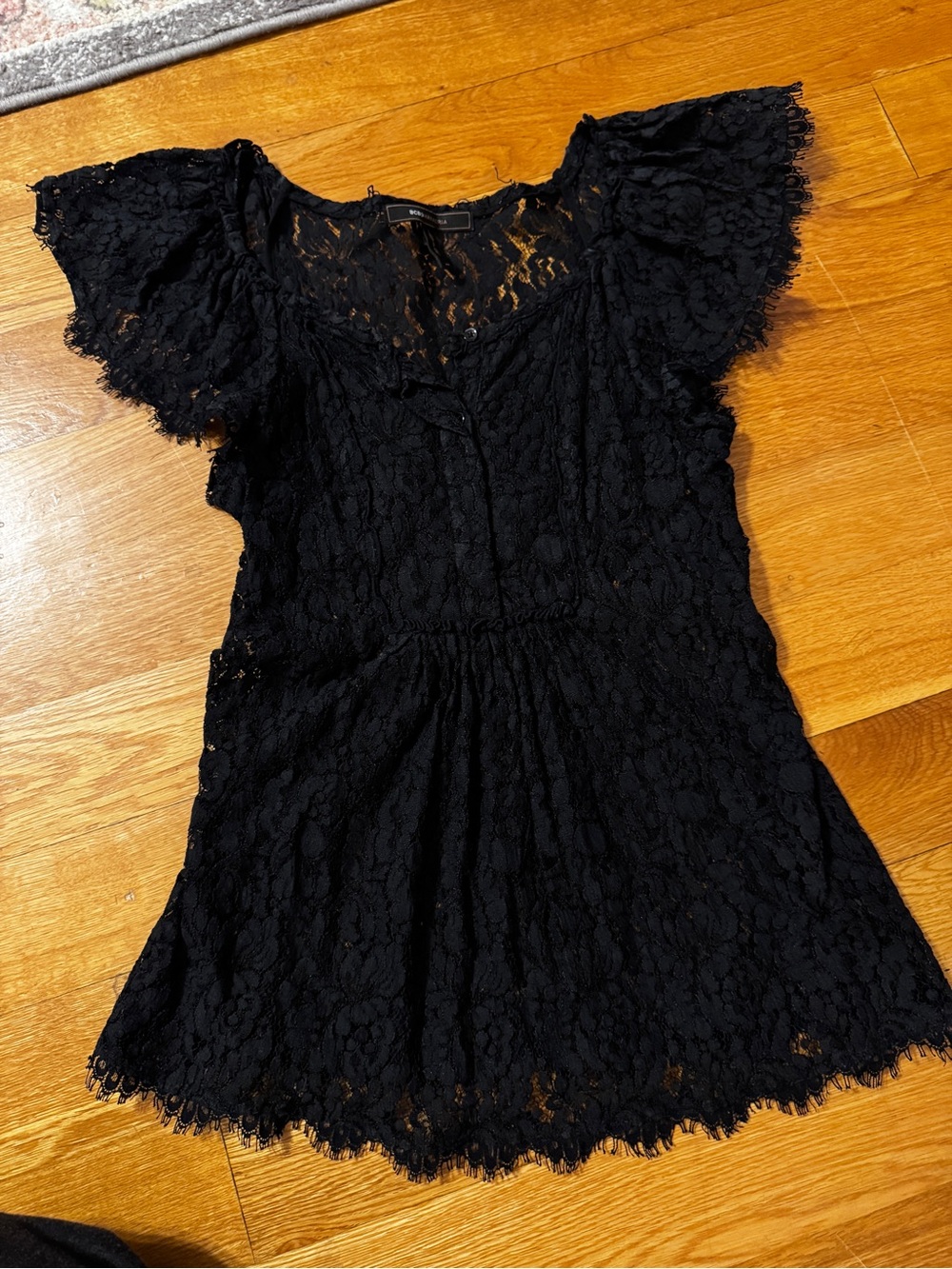 BCBGMaxAzria Black Lace Top with Floral Pattern